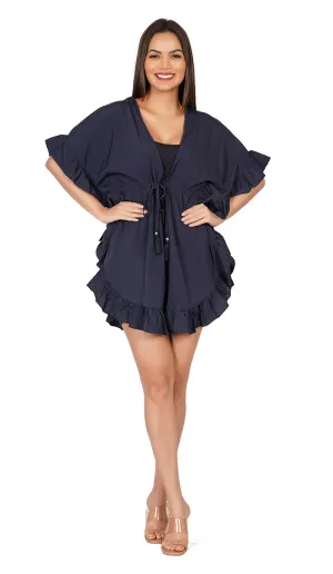 Navy Blue Kaftan Style Swimsuit Cover Up Beach Dress