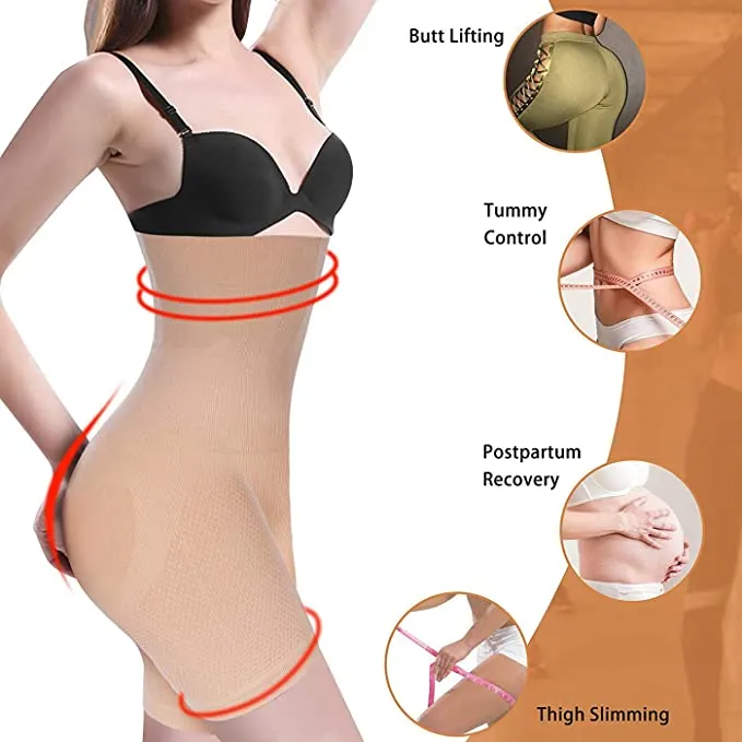 Nebility Women Waist Trainer Shapewear Tummy Control Body Shaper Shorts Hi-Waist Butt Lifter Thigh Slimmer, Size 3XL/4XL - Beige