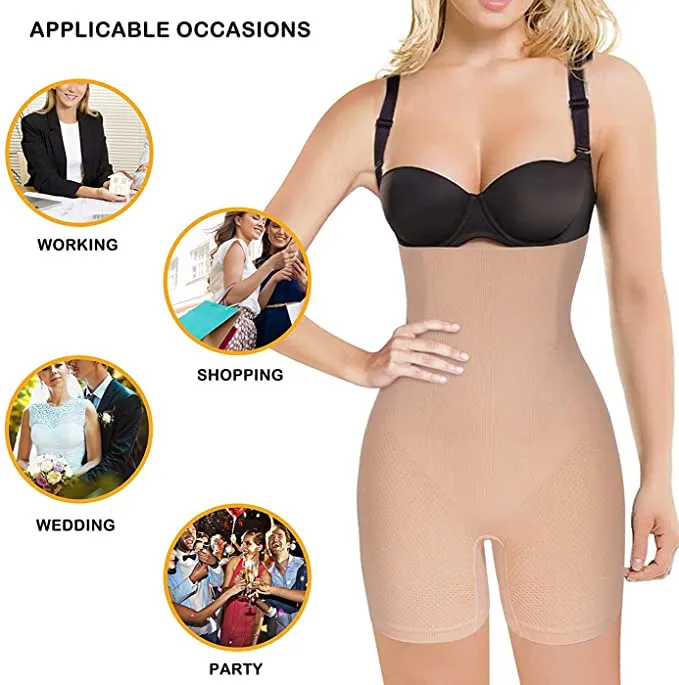 Nebility Women Waist Trainer Shapewear Tummy Control Body Shaper Shorts Hi-Waist Butt Lifter Thigh Slimmer, Size 3XL/4XL - Beige
