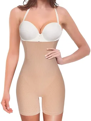 Nebility Women Waist Trainer Shapewear Tummy Control Body Shaper Shorts Hi-Waist Butt Lifter Thigh Slimmer, Size 3XL/4XL - Beige