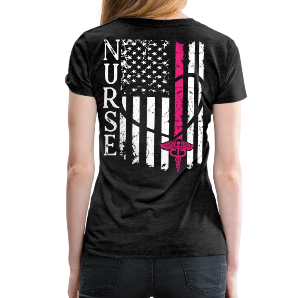 Nurse Flag Back Caduceus Front Women’s Premium T-Shirt (CK1824)