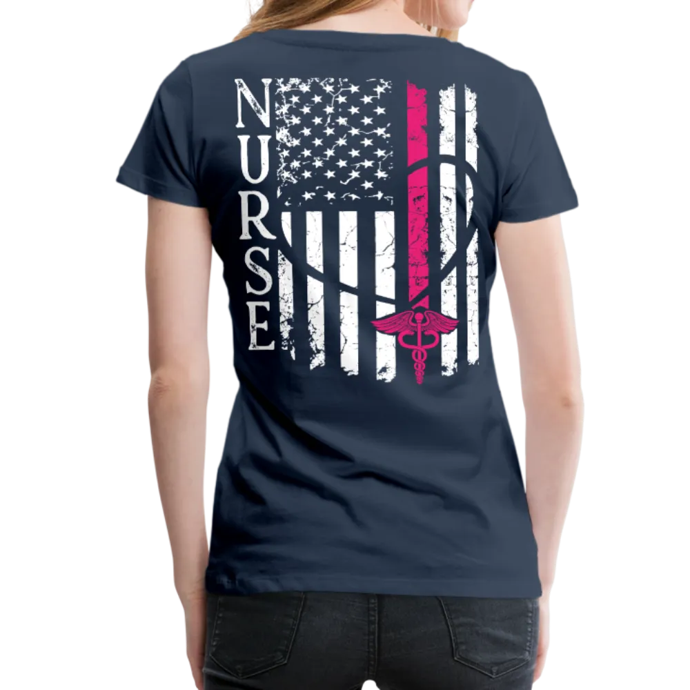 Nurse Flag Back Caduceus Front Women’s Premium T-Shirt (CK1824)