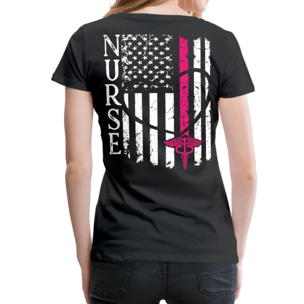 Nurse Flag Back Caduceus Front Women’s Premium T-Shirt (CK1824)