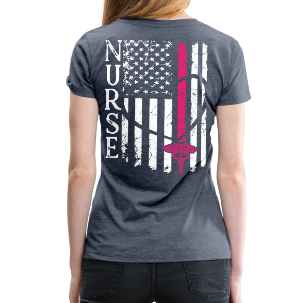 Nurse Flag Back Caduceus Front Women’s Premium T-Shirt (CK1824)