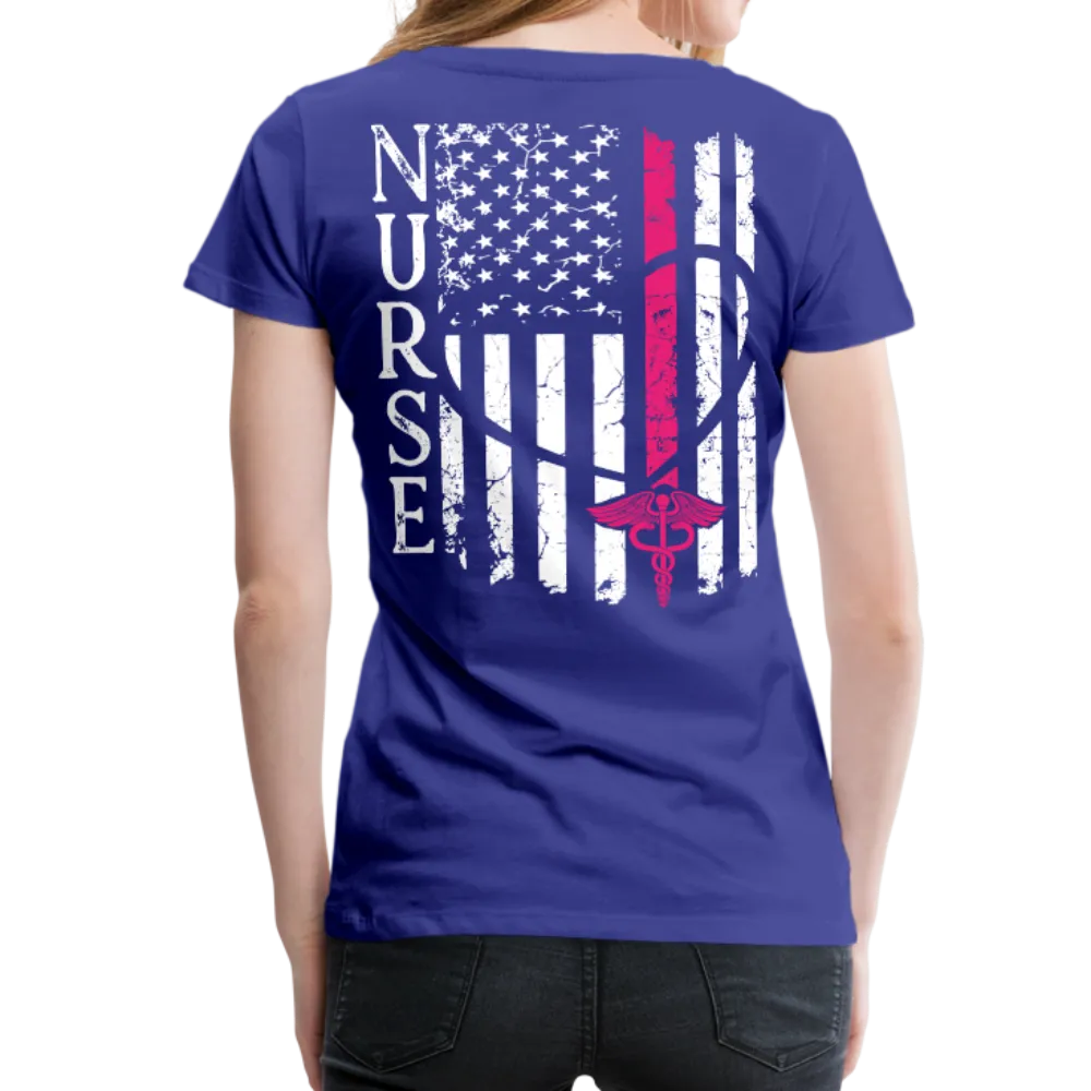 Nurse Flag Back Caduceus Front Women’s Premium T-Shirt (CK1824)
