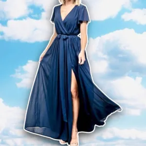 NWT BALTIC BORN Kristina Faux Wrap Chiffon Maxi Dress Prairie Bridesmaid Wedding