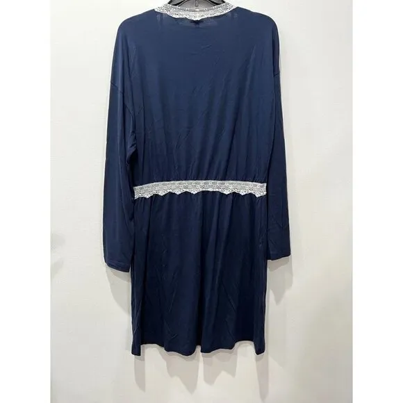 NWT Cosabella Lace Trim Flirty Sleep Robe in Navy Blue/ Moon Ivory MSRP$104