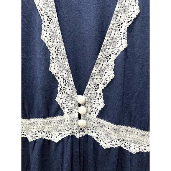 NWT Cosabella Lace Trim Flirty Sleep Robe in Navy Blue/ Moon Ivory MSRP$104
