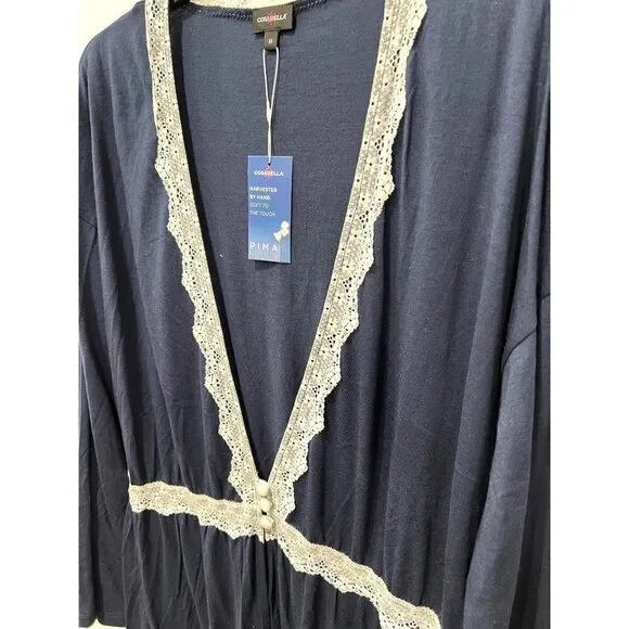 NWT Cosabella Lace Trim Flirty Sleep Robe in Navy Blue/ Moon Ivory MSRP$104