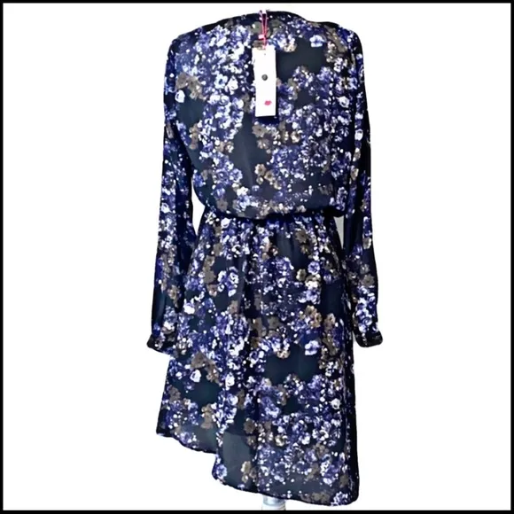 NWT PARKER DARK BLUEBONNET FLORAL FAUX-WRAP ASYMMETRICAL DRESS L