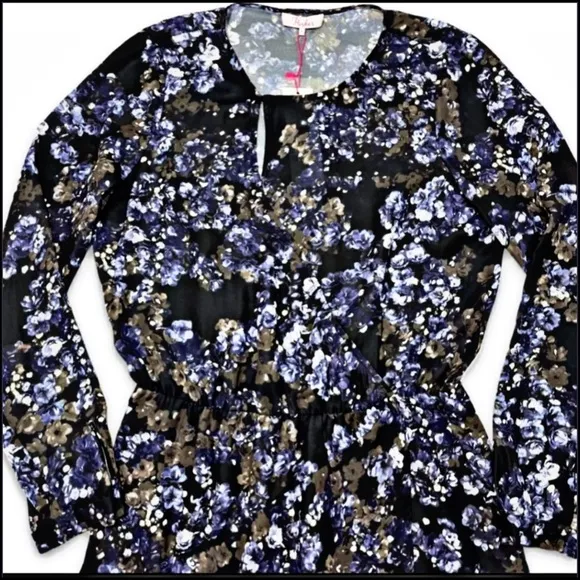 NWT PARKER DARK BLUEBONNET FLORAL FAUX-WRAP ASYMMETRICAL DRESS L