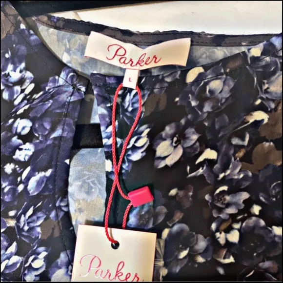 NWT PARKER DARK BLUEBONNET FLORAL FAUX-WRAP ASYMMETRICAL DRESS L