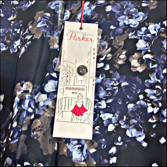 NWT PARKER DARK BLUEBONNET FLORAL FAUX-WRAP ASYMMETRICAL DRESS M