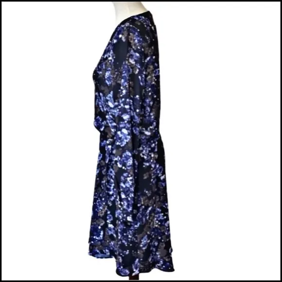 NWT PARKER DARK BLUEBONNET FLORAL FAUX-WRAP ASYMMETRICAL DRESS M