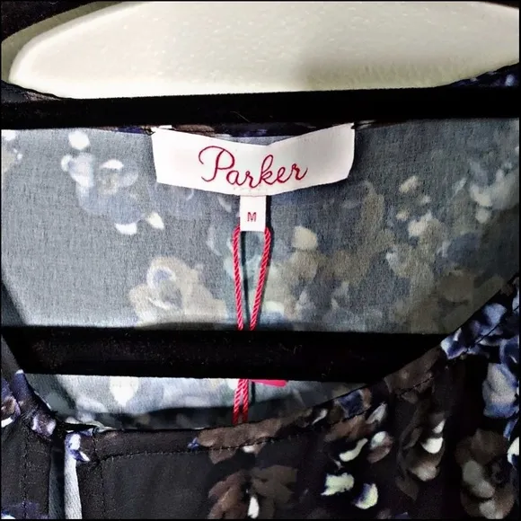 NWT PARKER DARK BLUEBONNET FLORAL FAUX-WRAP ASYMMETRICAL DRESS M