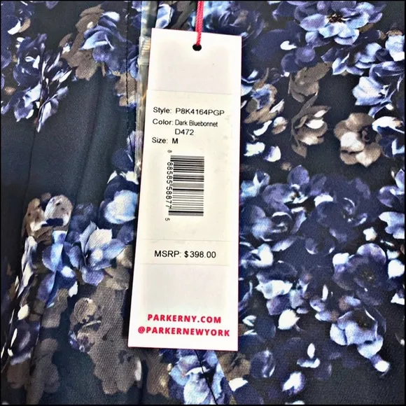 NWT PARKER DARK BLUEBONNET FLORAL FAUX-WRAP ASYMMETRICAL DRESS M