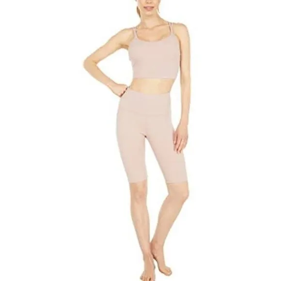 NWT VARLEY Merridy High Waist 10 Shadow Rose Blush Pink Bike Shorts Sz M