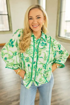 OCTAVIA FLORAL 3/4 SLEEVE BUTTON UP TOP