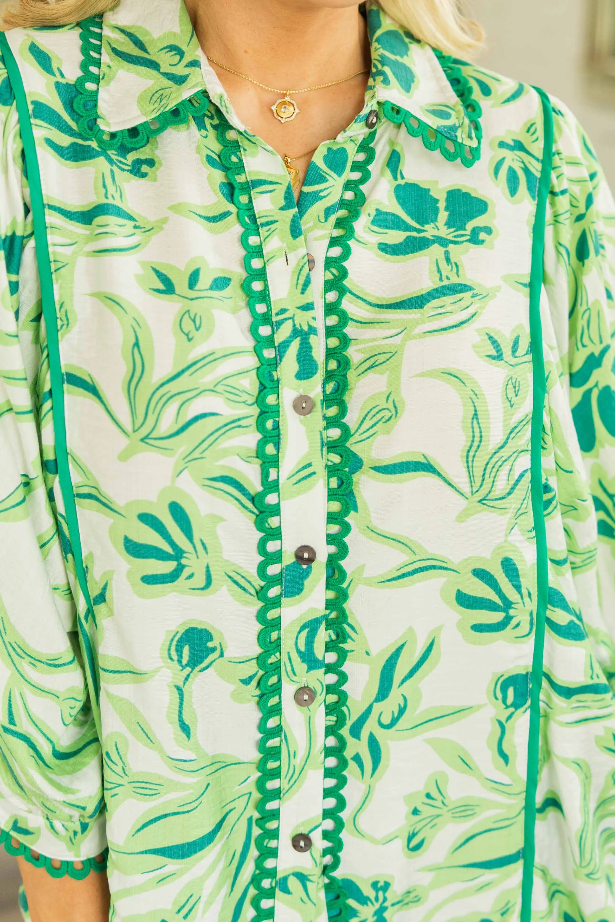 OCTAVIA FLORAL 3/4 SLEEVE BUTTON UP TOP