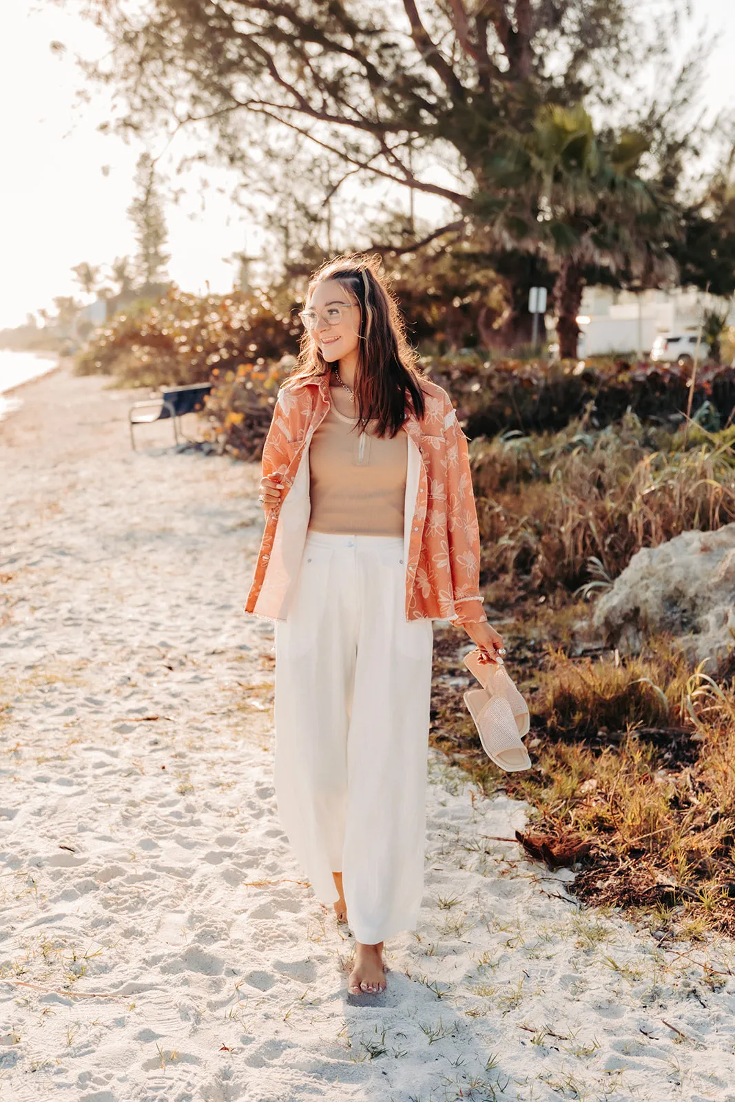 Off White Lined Elastic Back Slacks