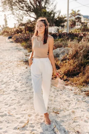 Off White Lined Elastic Back Slacks