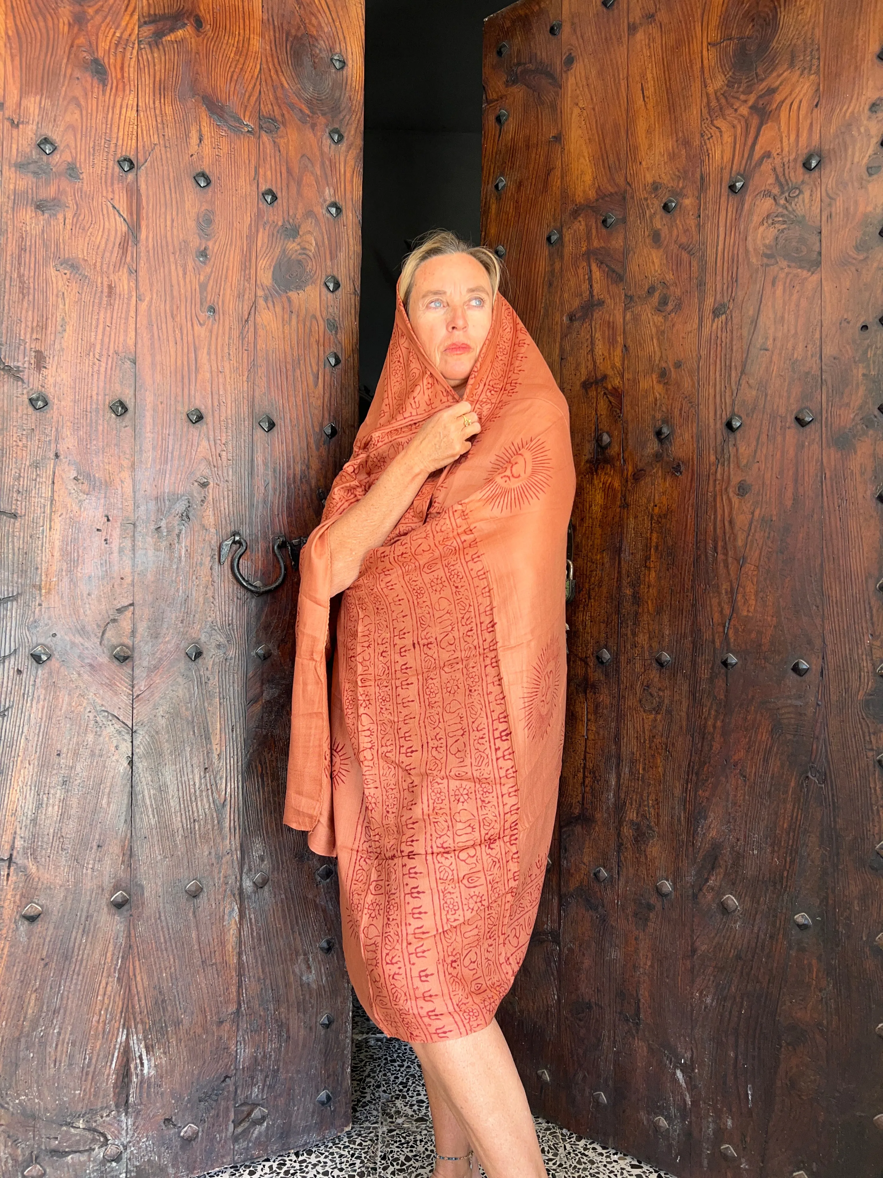 Om  🕉 big size Sarong - Pareo shawl in rust brownish