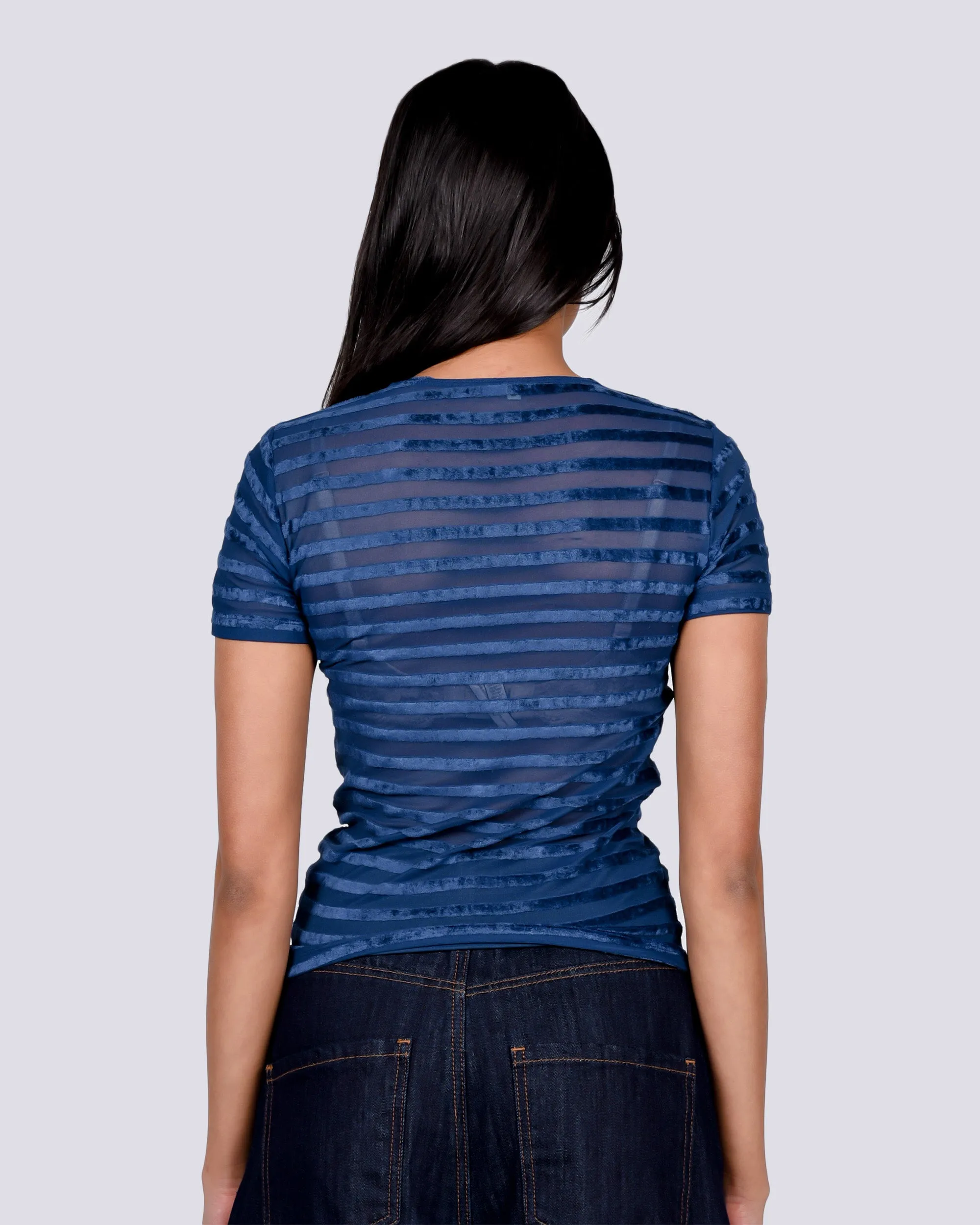 Omo tee in Blue stripe velours