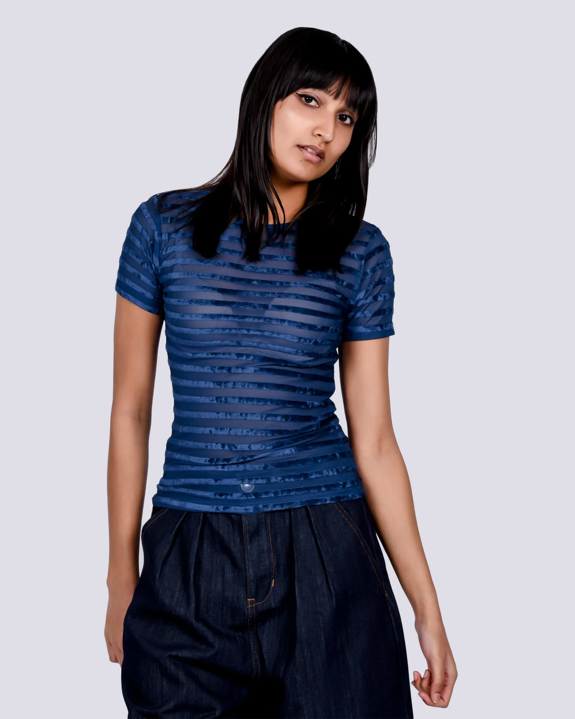 Omo tee in Blue stripe velours