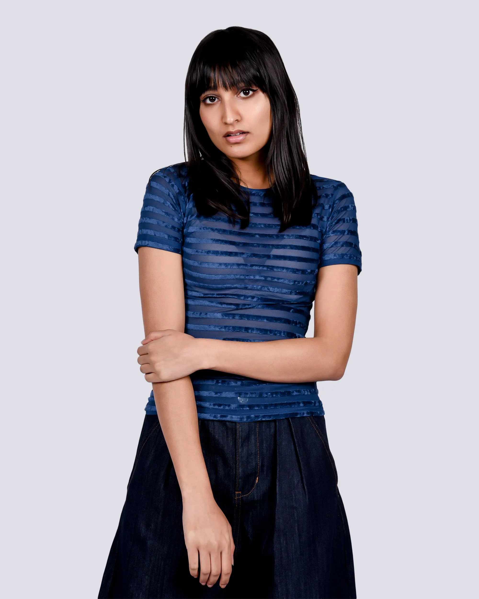 Omo tee in Blue stripe velours
