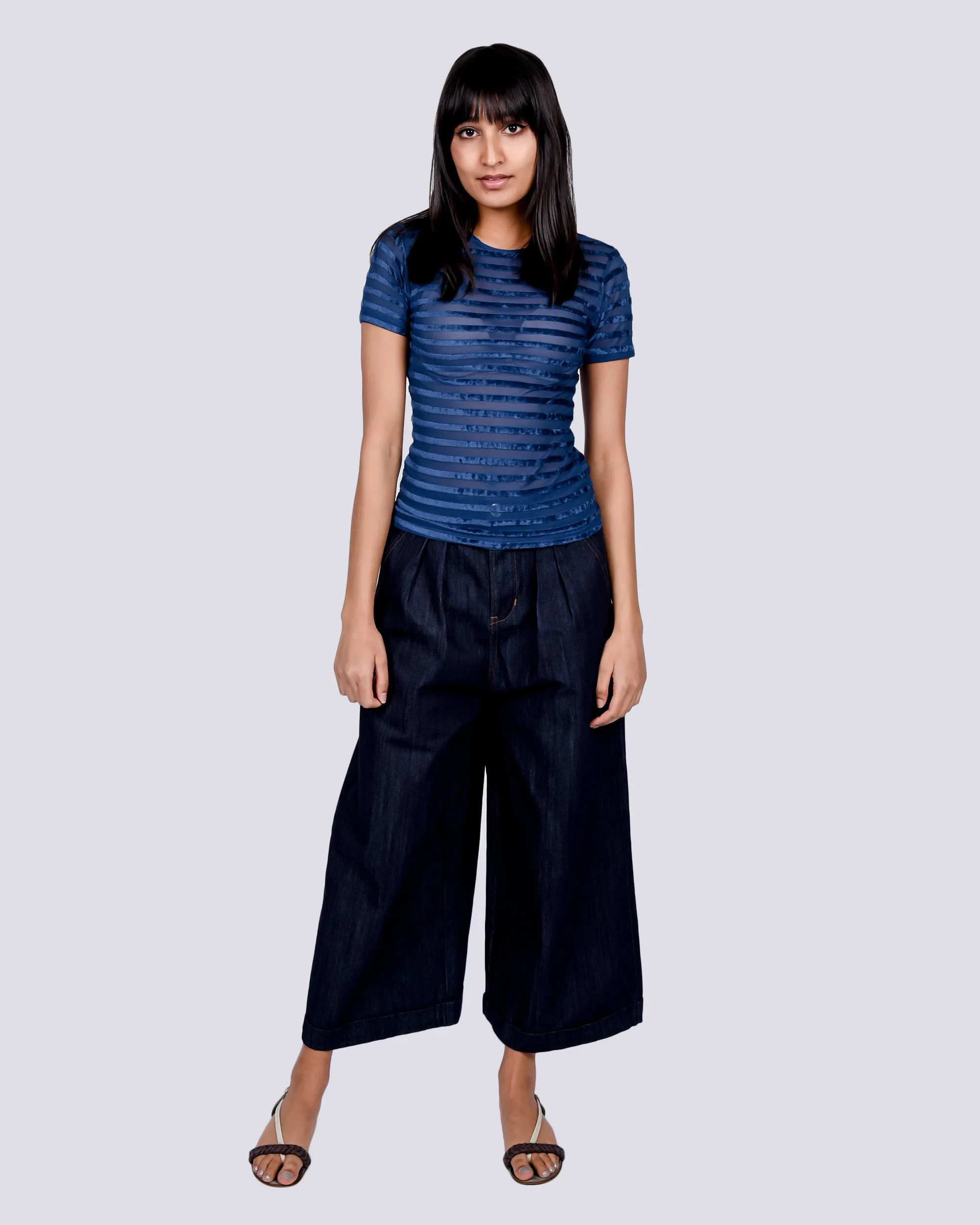 Omo tee in Blue stripe velours