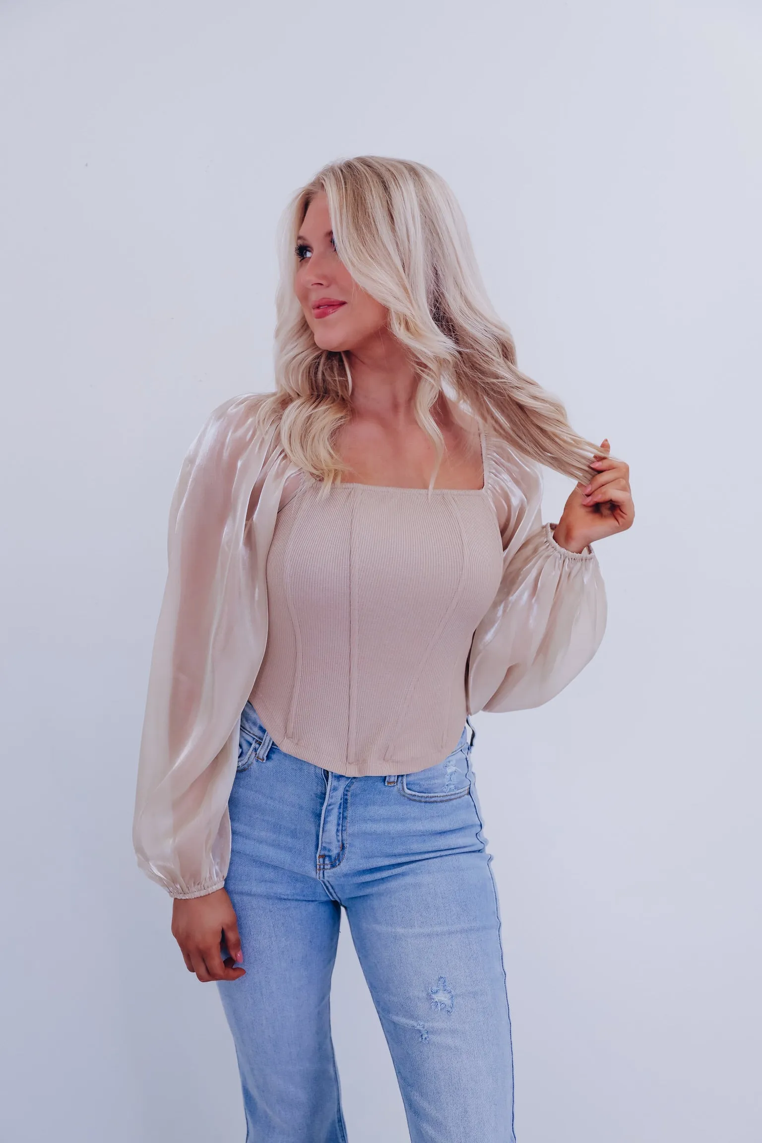 Ona Organza Sleeve Corset Top - Taupe