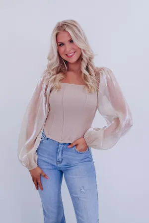 Ona Organza Sleeve Corset Top - Taupe