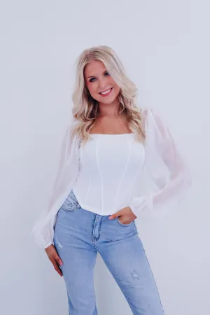 Ona Organza Sleeve Corset Top - White