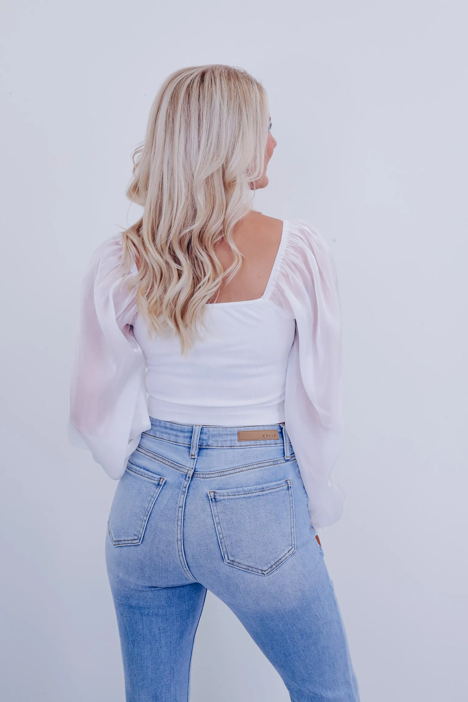 Ona Organza Sleeve Corset Top - White
