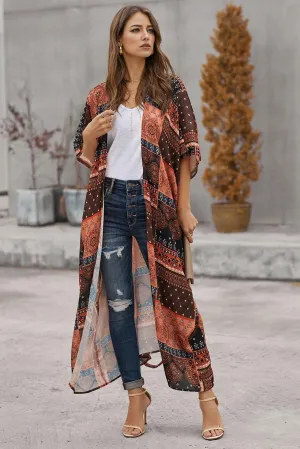 Orange Bohemian Style Tie Long Kimono