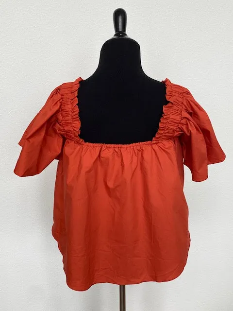 Orange Flutter Sleeve Poplin Top