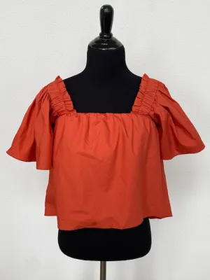 Orange Flutter Sleeve Poplin Top