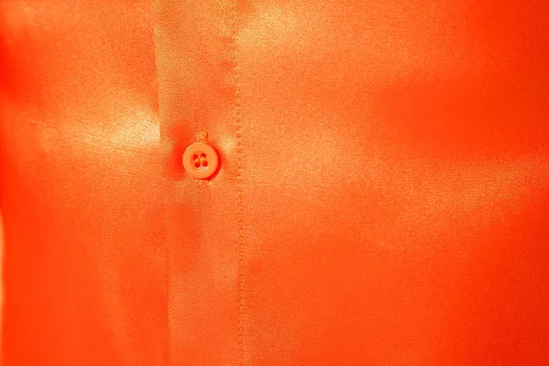 Orange Mens Silk Satin Shirt 70s Disco Dance Nightclub Dress Shirts Men Party Wedding Long Sleeve Casual Shirt