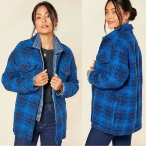 Outerknown Cloud Weave Shirt Jacket with Pockets in Blue Plaid Size Small