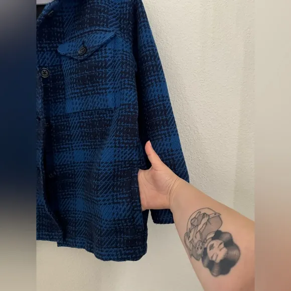 Outerknown Cloud Weave Shirt Jacket with Pockets in Blue Plaid Size Small