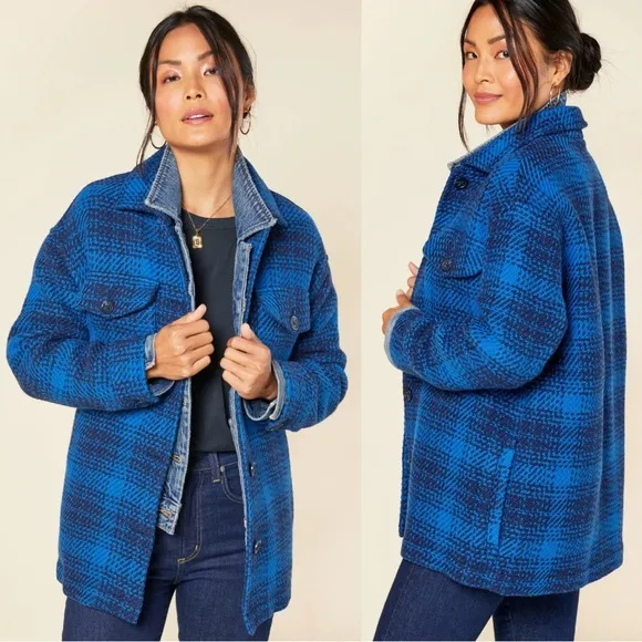 Outerknown Cloud Weave Shirt Jacket with Pockets in Blue Plaid Size Small