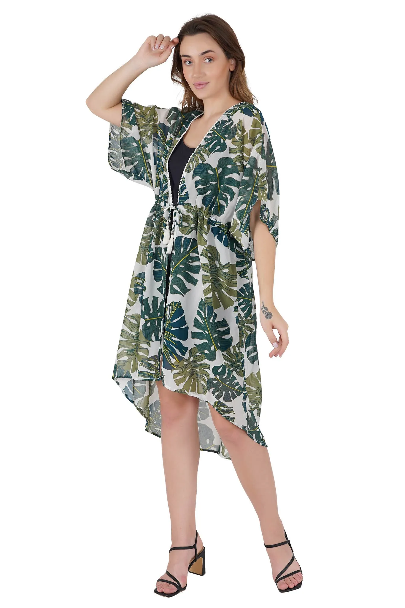 Palm Green Kaftan Swim Cover-Up Beach Dress