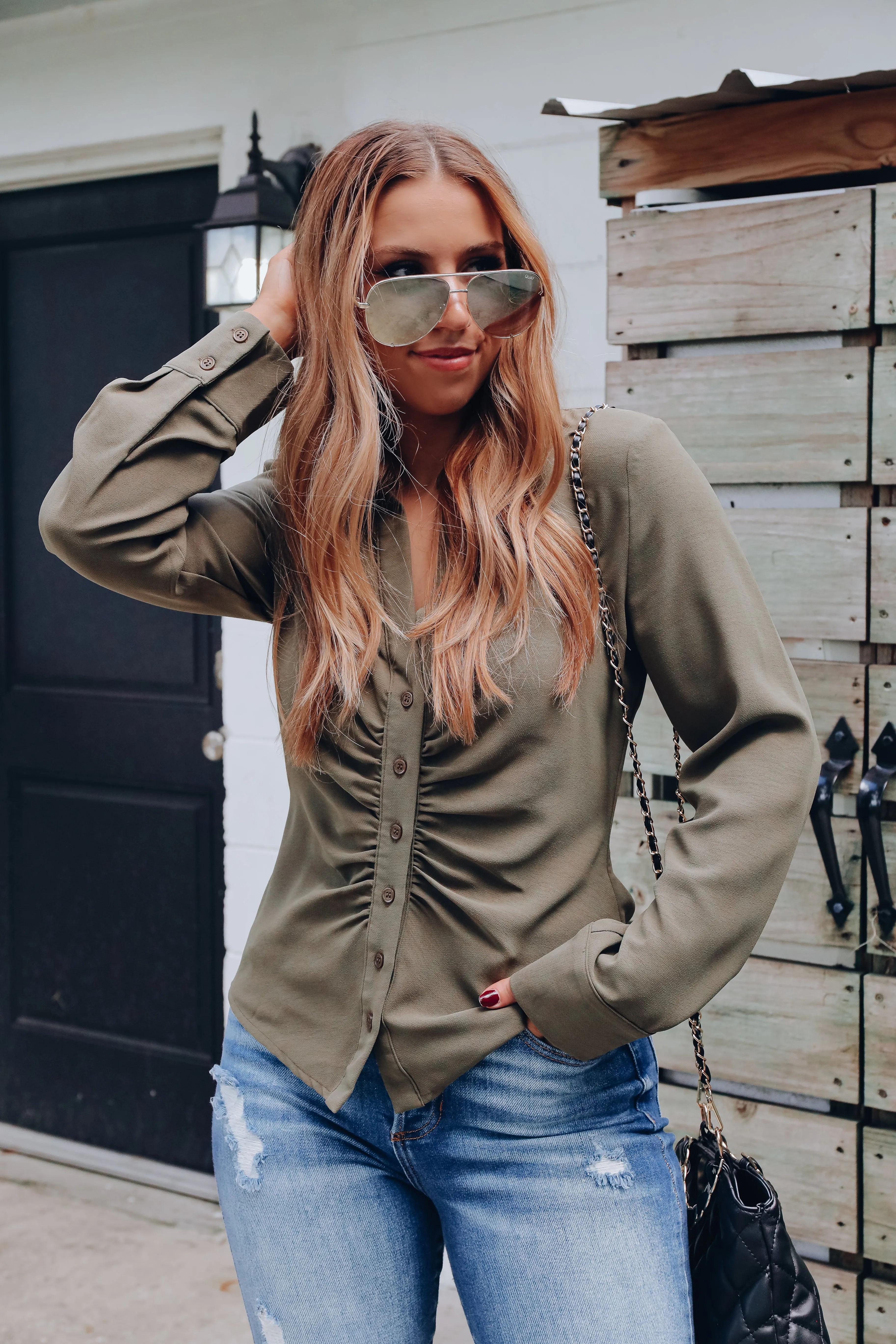 Payton Button Up Top - Olive