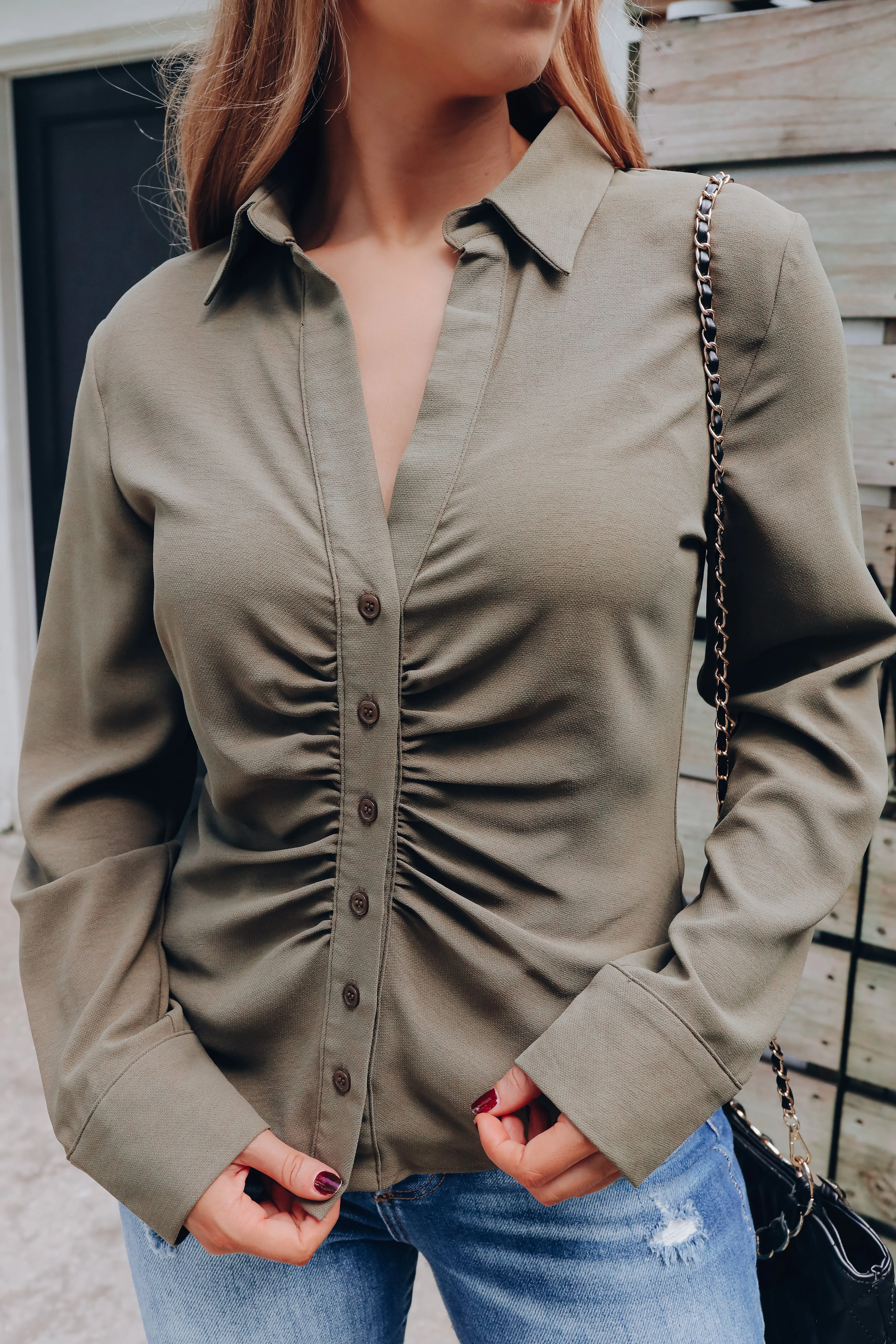Payton Button Up Top - Olive