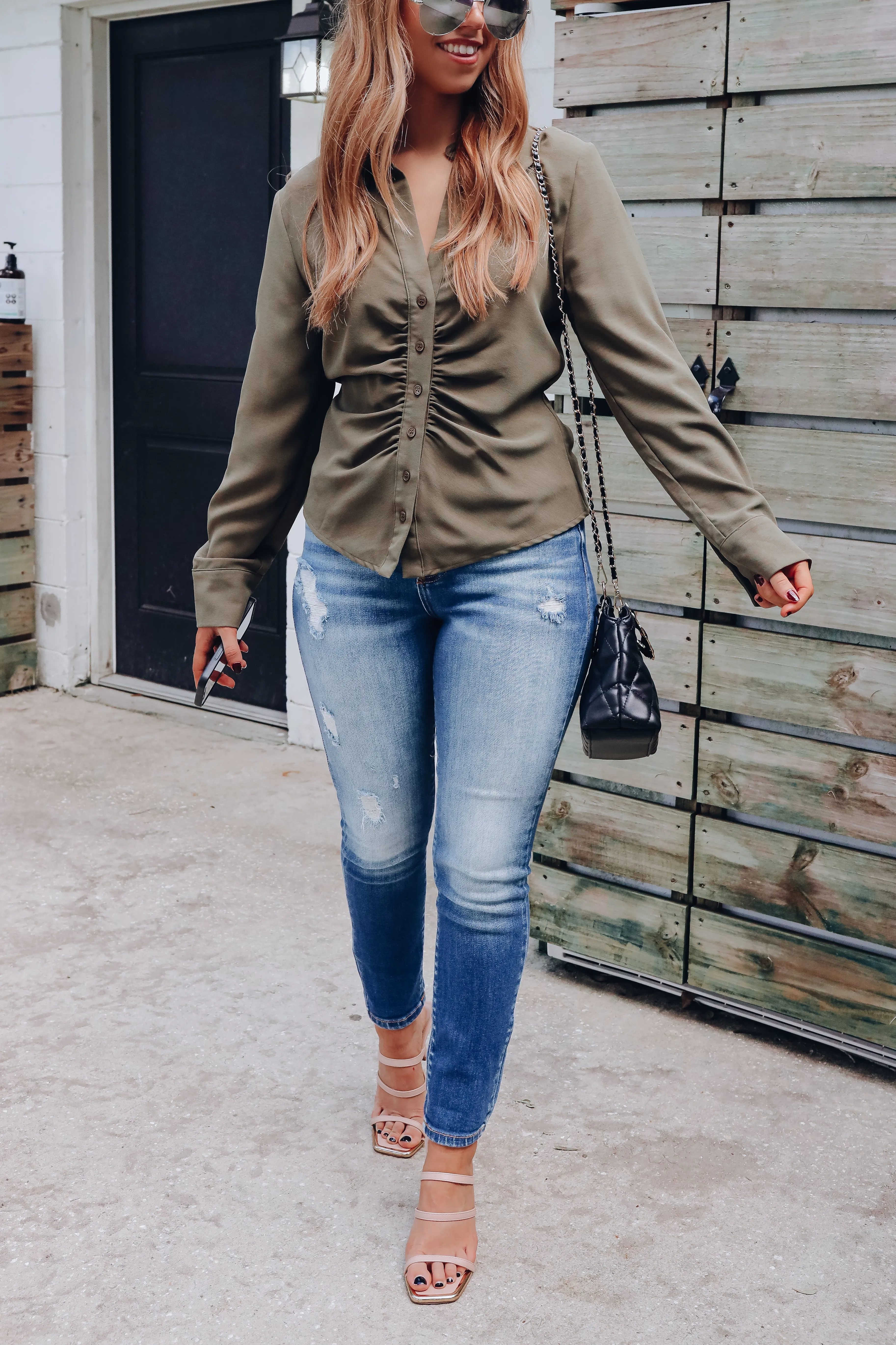 Payton Button Up Top - Olive