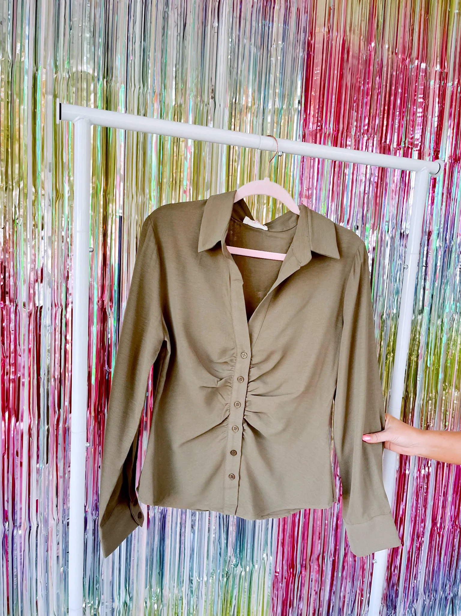 Payton Button Up Top - Olive