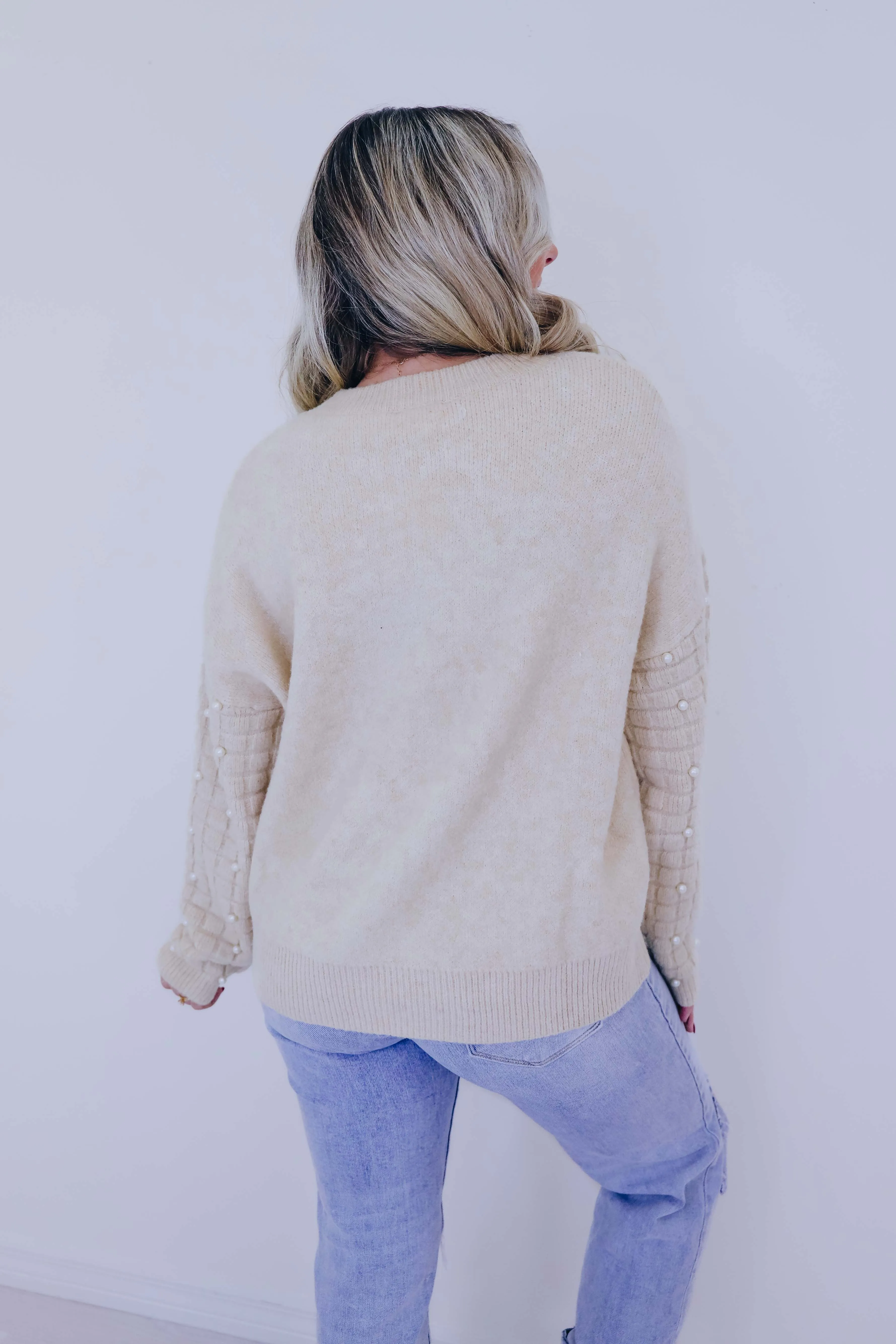 Pearl-Fect Accents Bow Knit Sweater- 3 Colors