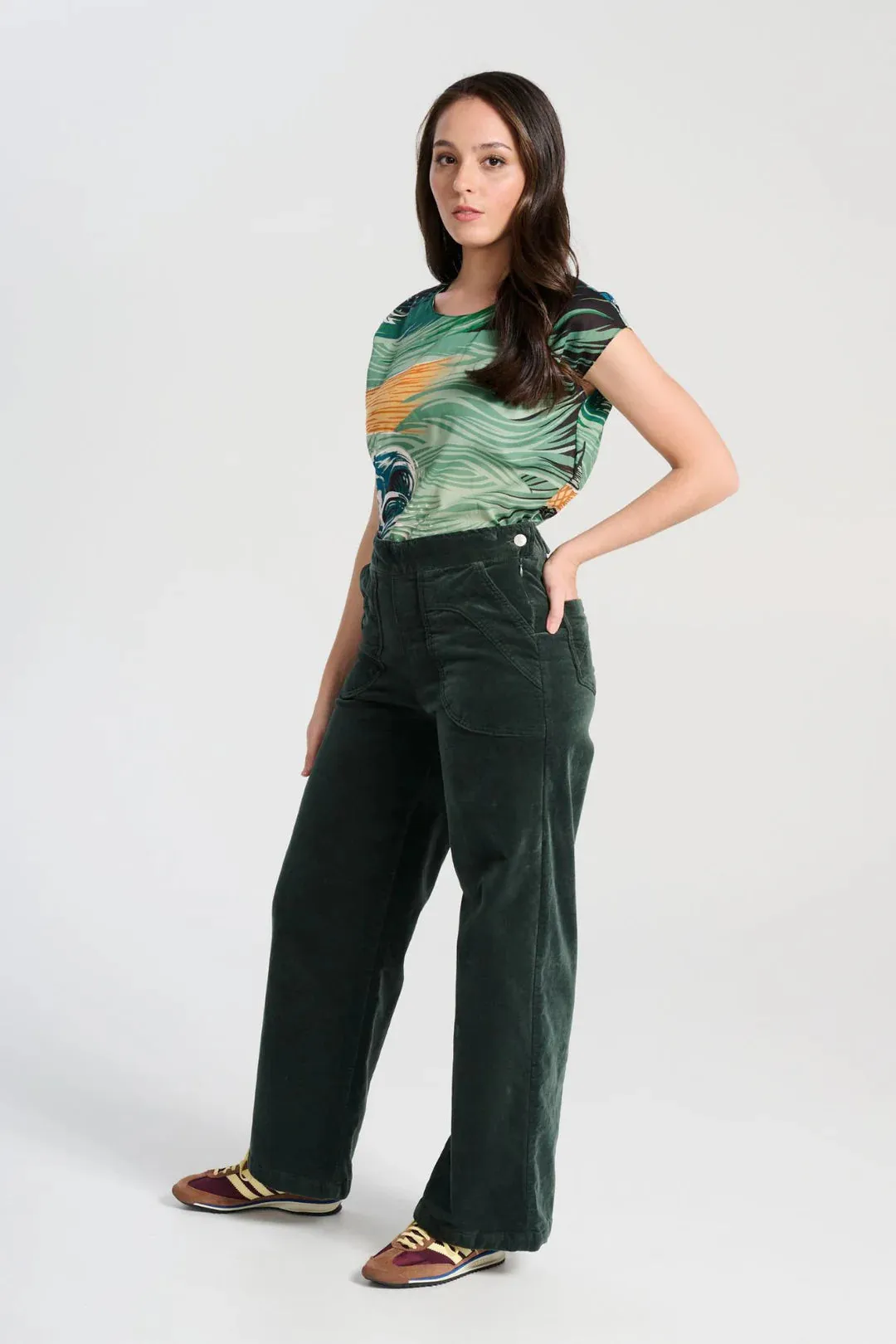 PEGGY PARIS LONG PANTS - SOFT VELVET - FOREST GREEN