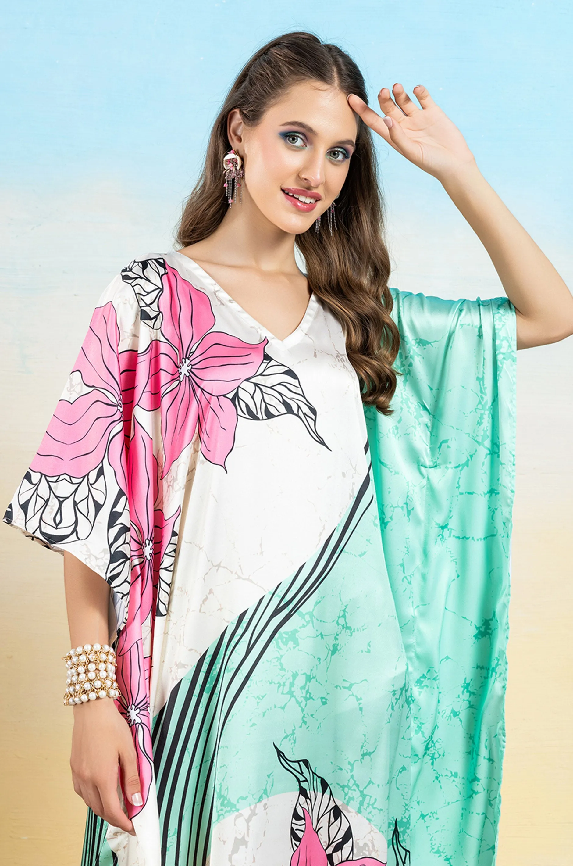 Petal Mirage Soft Satin Women Dress Kaftan