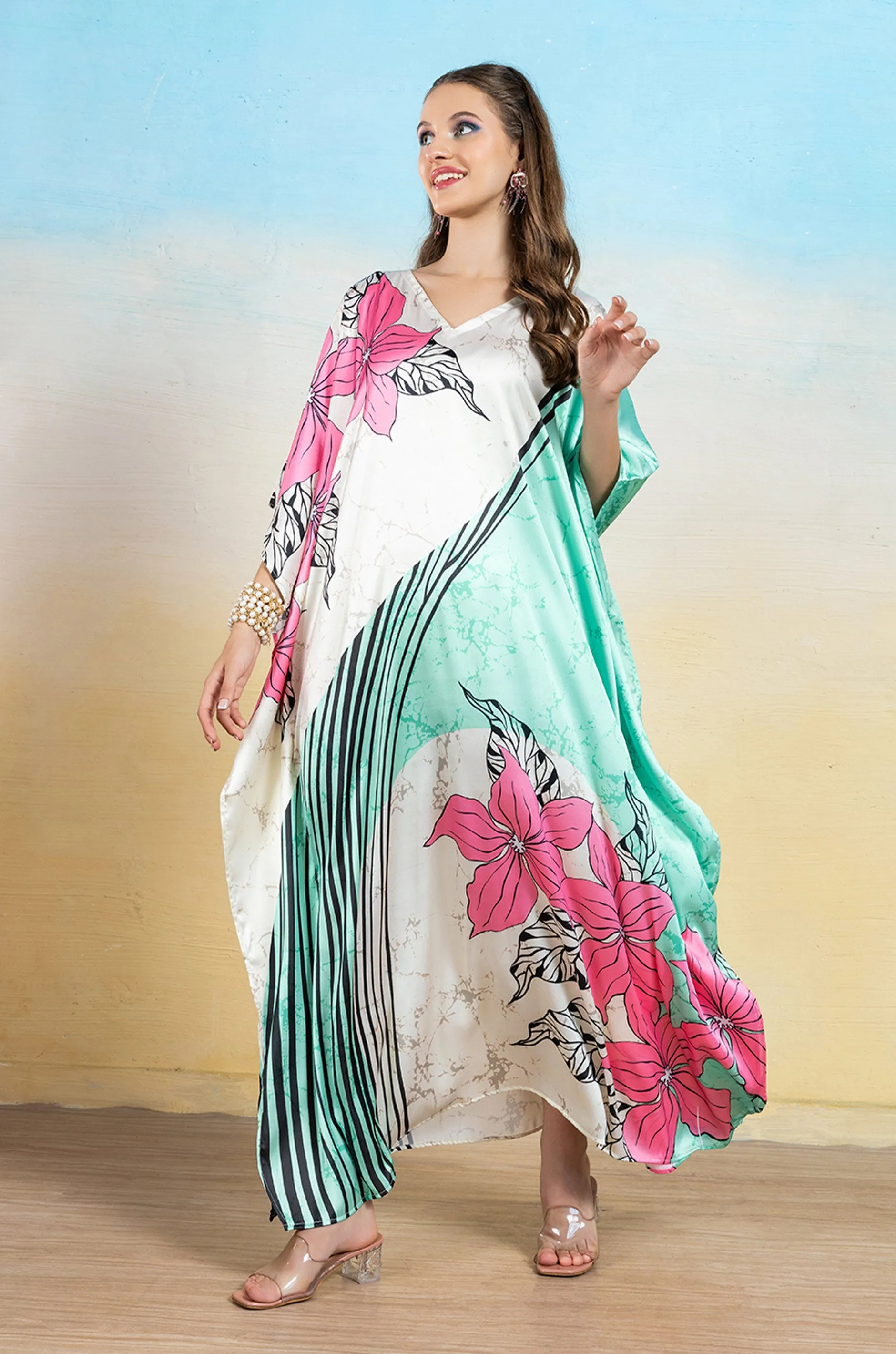 Petal Mirage Soft Satin Women Dress Kaftan